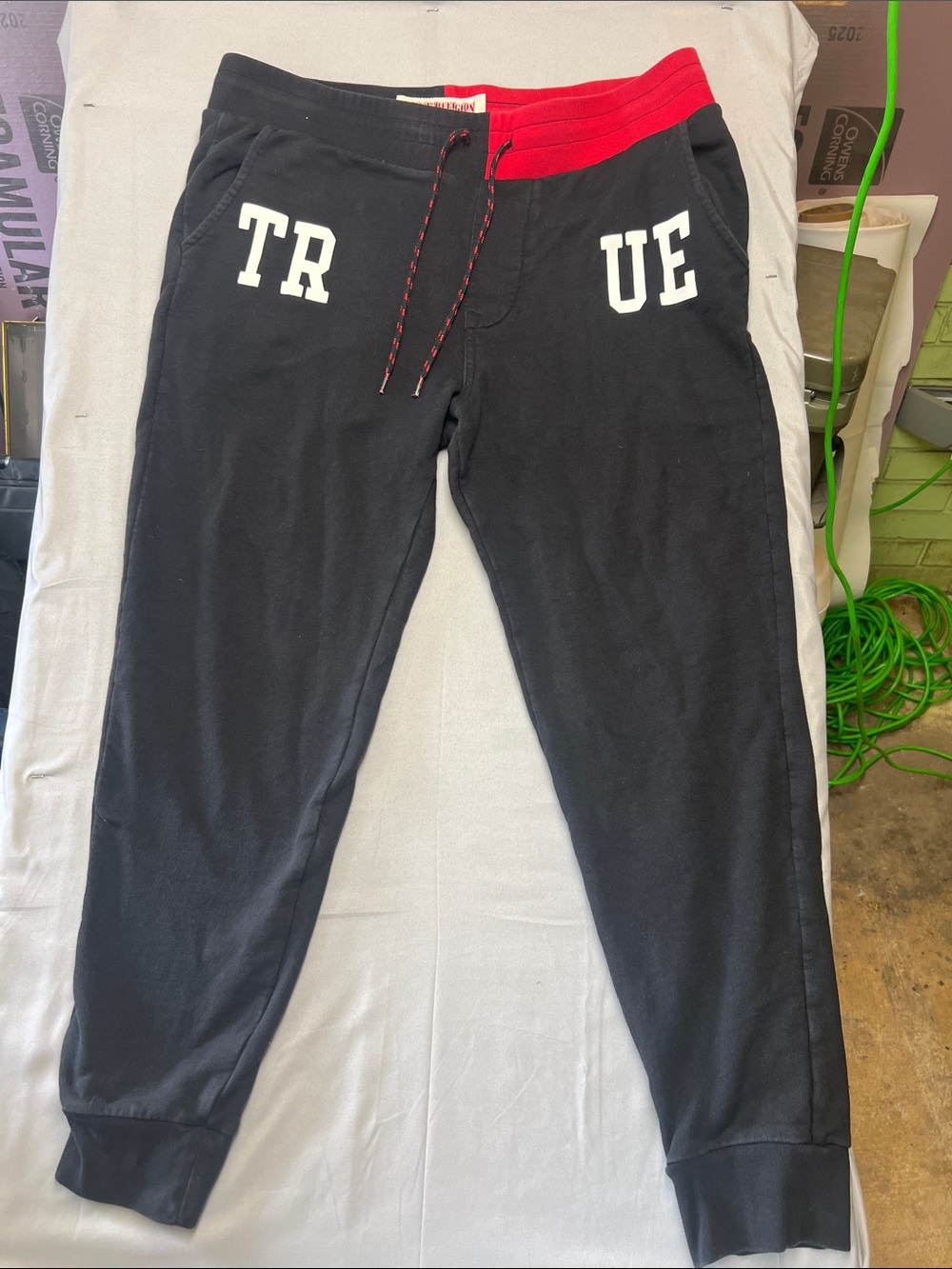 True Religion Black Sweatpants with Red Waistband